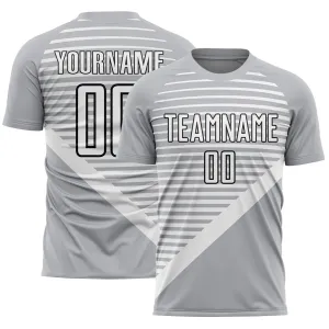 Custom Gray White-Black Stripes Sublimation Soccer Uniform Jersey