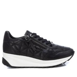 160209 Spanish Leather sneakers with quilted detail & cushion sole in Black