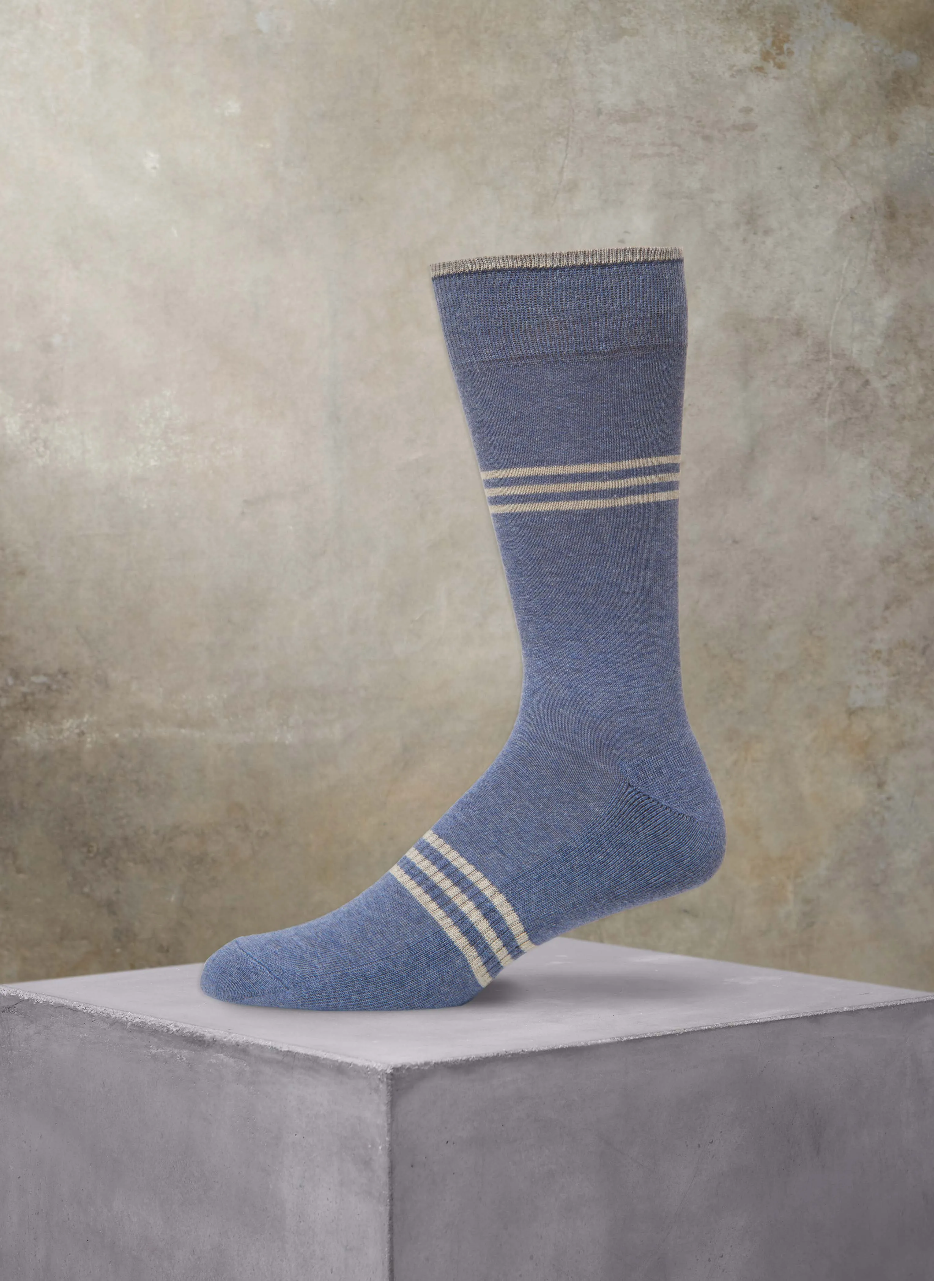 3-Pack Organic Cotton Fashion Mid-Calf Sport Socks in Blue and Light Grey