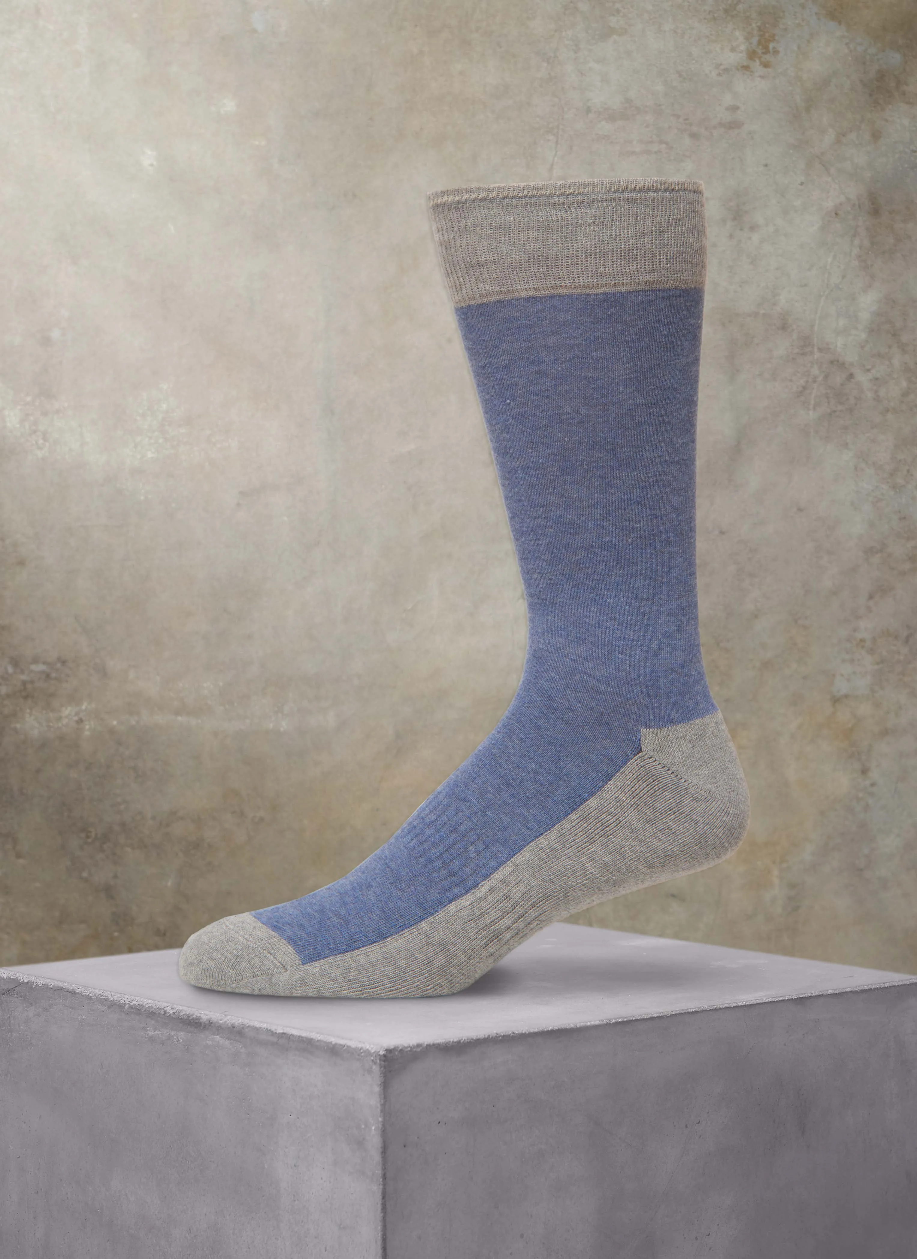 3-Pack Organic Cotton Fashion Mid-Calf Sport Socks in Blue and Light Grey