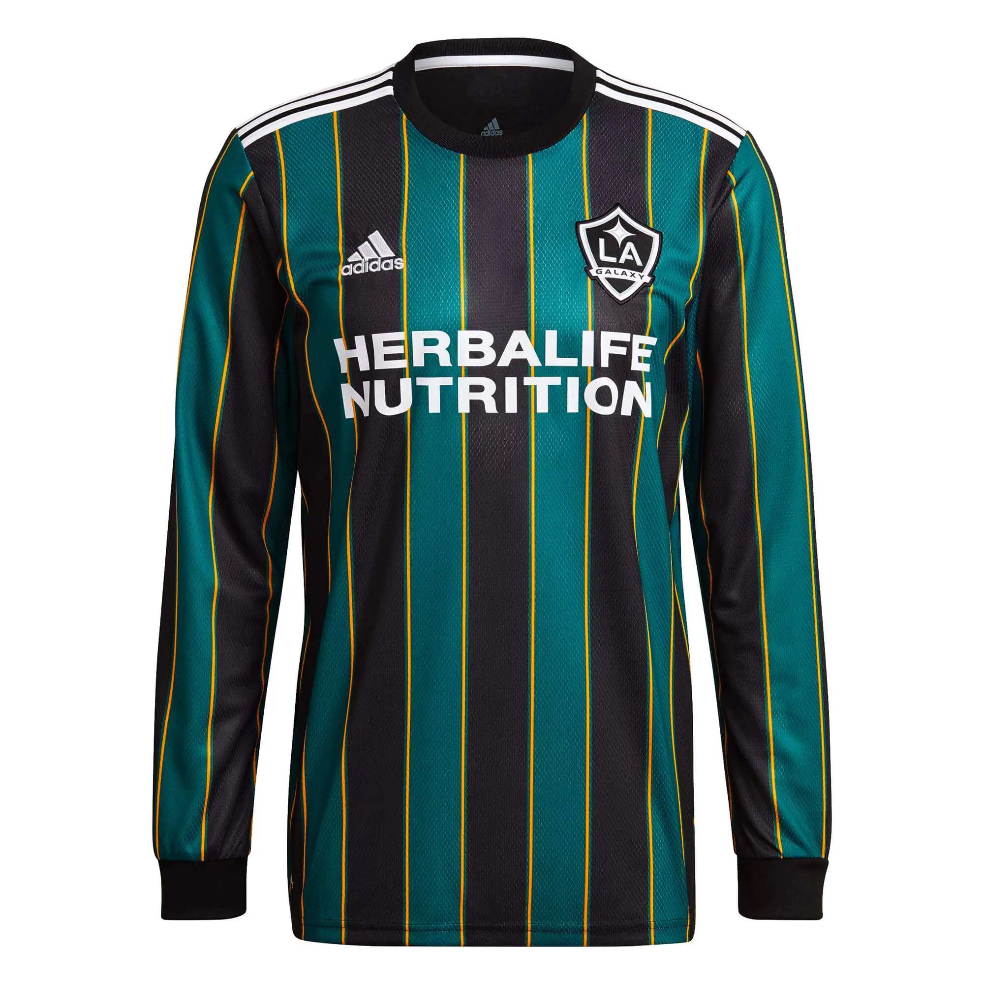 adidas Men's LA Galaxy 2021 Long Sleeve Away Jersey Black/Tech Green