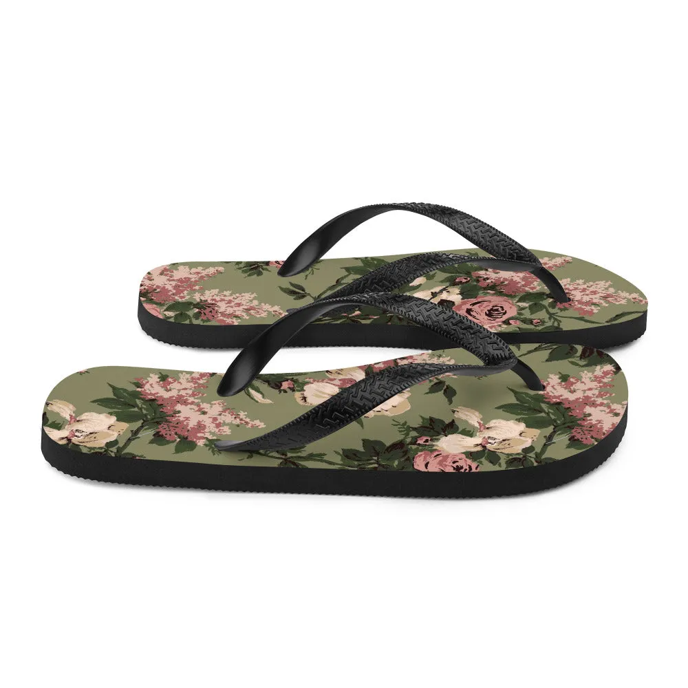 Amie Thong Flip-Flop Beach Sandals in Green Caledonia Bella Roses | Pinup Couture Relaxed