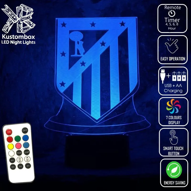 ATLETICO MADRID Football Club Soccer 3D LED Night Light Lamp