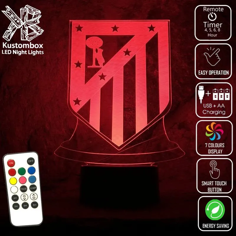 ATLETICO MADRID Football Club Soccer 3D LED Night Light Lamp