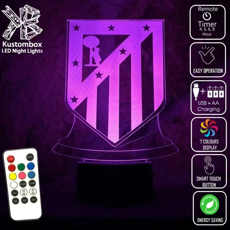 ATLETICO MADRID Football Club Soccer 3D LED Night Light Lamp