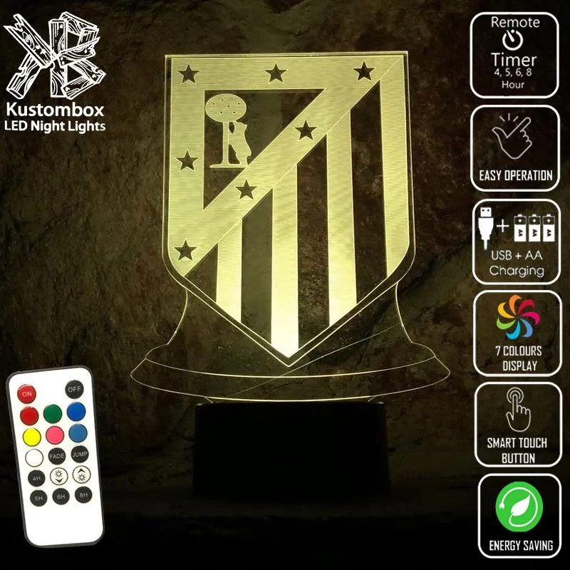 ATLETICO MADRID Football Club Soccer 3D LED Night Light Lamp