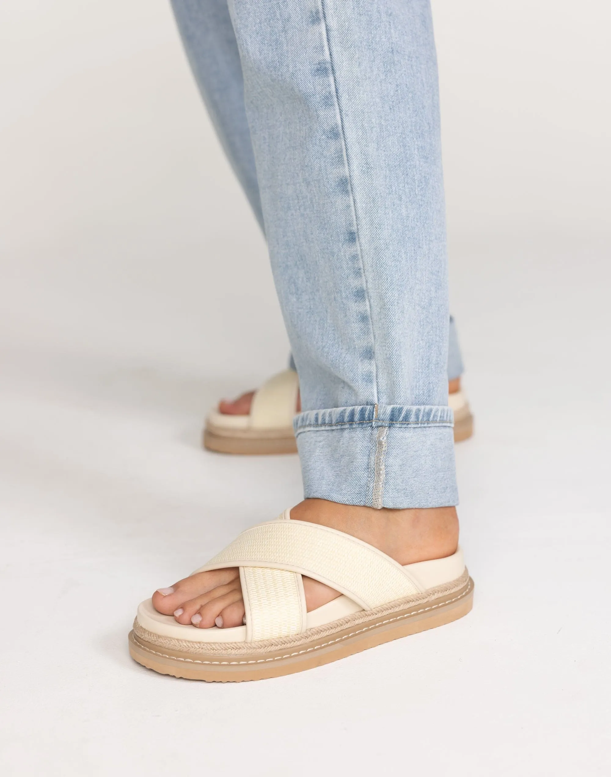 Aysha Slides (Cream Raffia) - By Billini