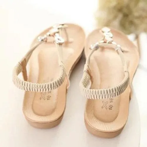 Beaded Metal Clip Toe Flat Bohemia Casual Sandals