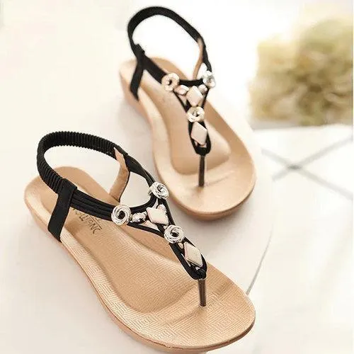 Beaded Metal Clip Toe Flat Bohemia Casual Sandals