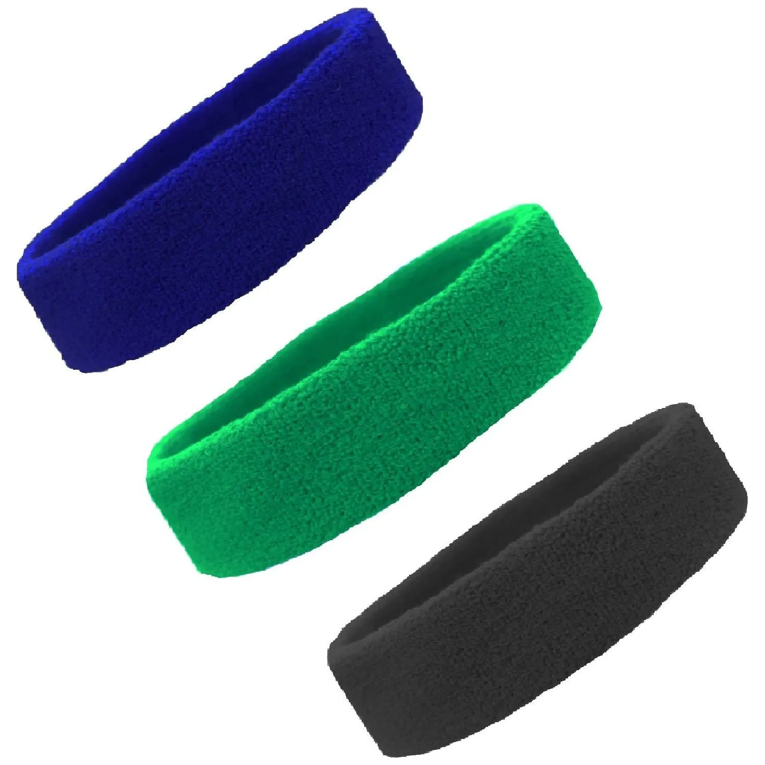 Blue Green Black Head Sweatbands - 3 Pack