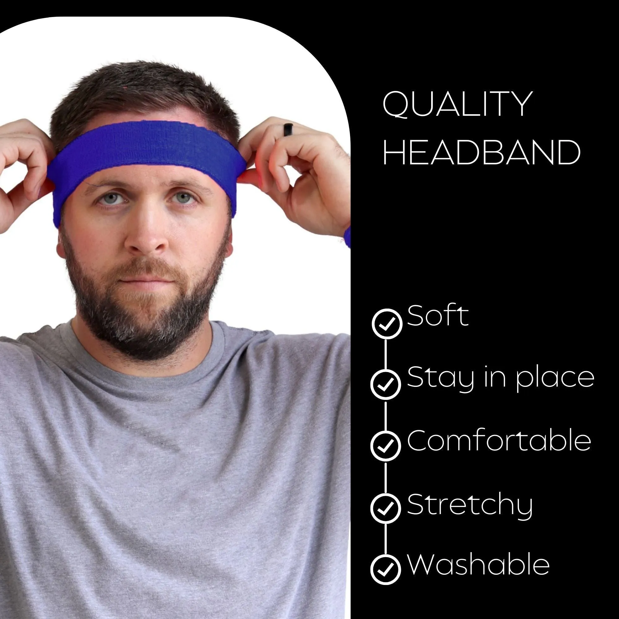 Blue Green Black Head Sweatbands - 3 Pack