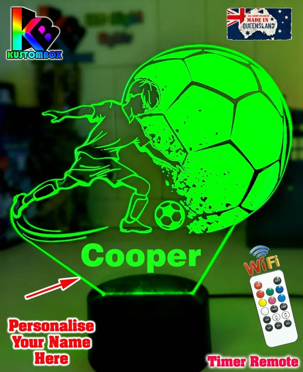 Boy Soccer Football Player Personalised Name 3D LED NIGHT LIGHT