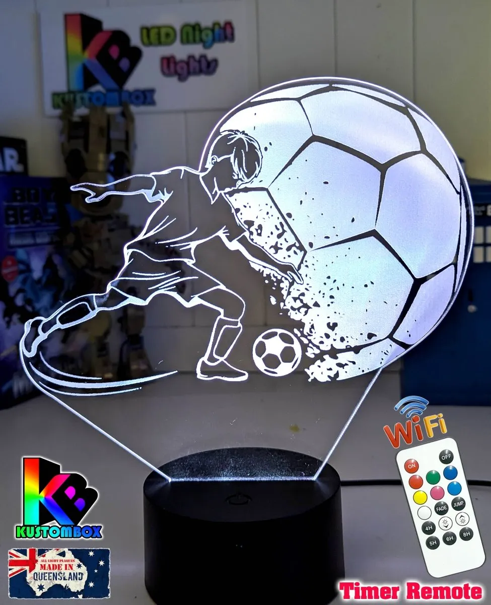 Boy Soccer Football Player Personalised Name 3D LED NIGHT LIGHT