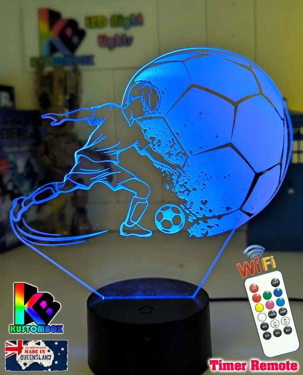 Boy Soccer Football Player Personalised Name 3D LED NIGHT LIGHT