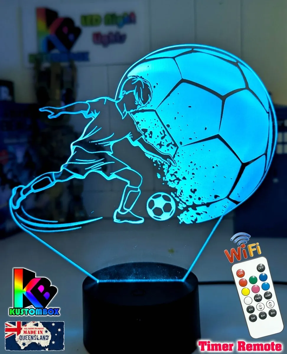 Boy Soccer Football Player Personalised Name 3D LED NIGHT LIGHT