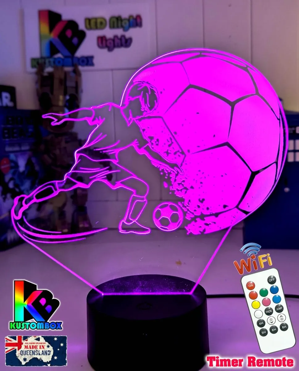 Boy Soccer Football Player Personalised Name 3D LED NIGHT LIGHT