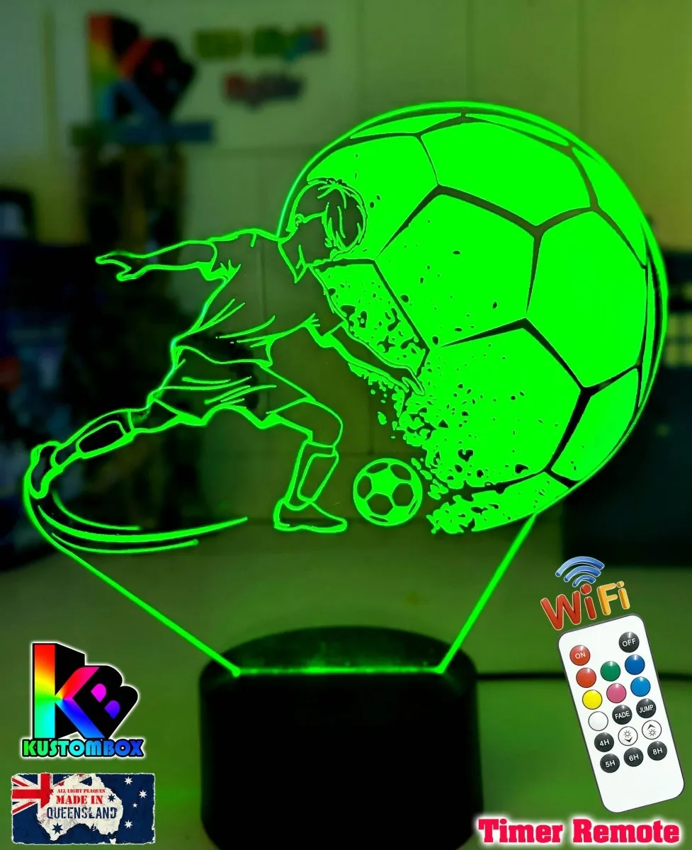 Boy Soccer Football Player Personalised Name 3D LED NIGHT LIGHT