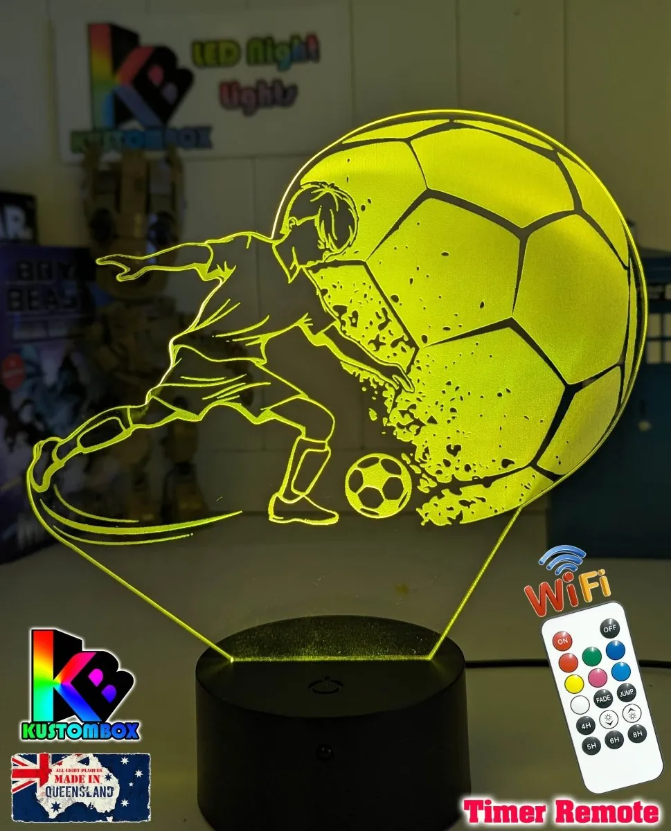 Boy Soccer Football Player Personalised Name 3D LED NIGHT LIGHT