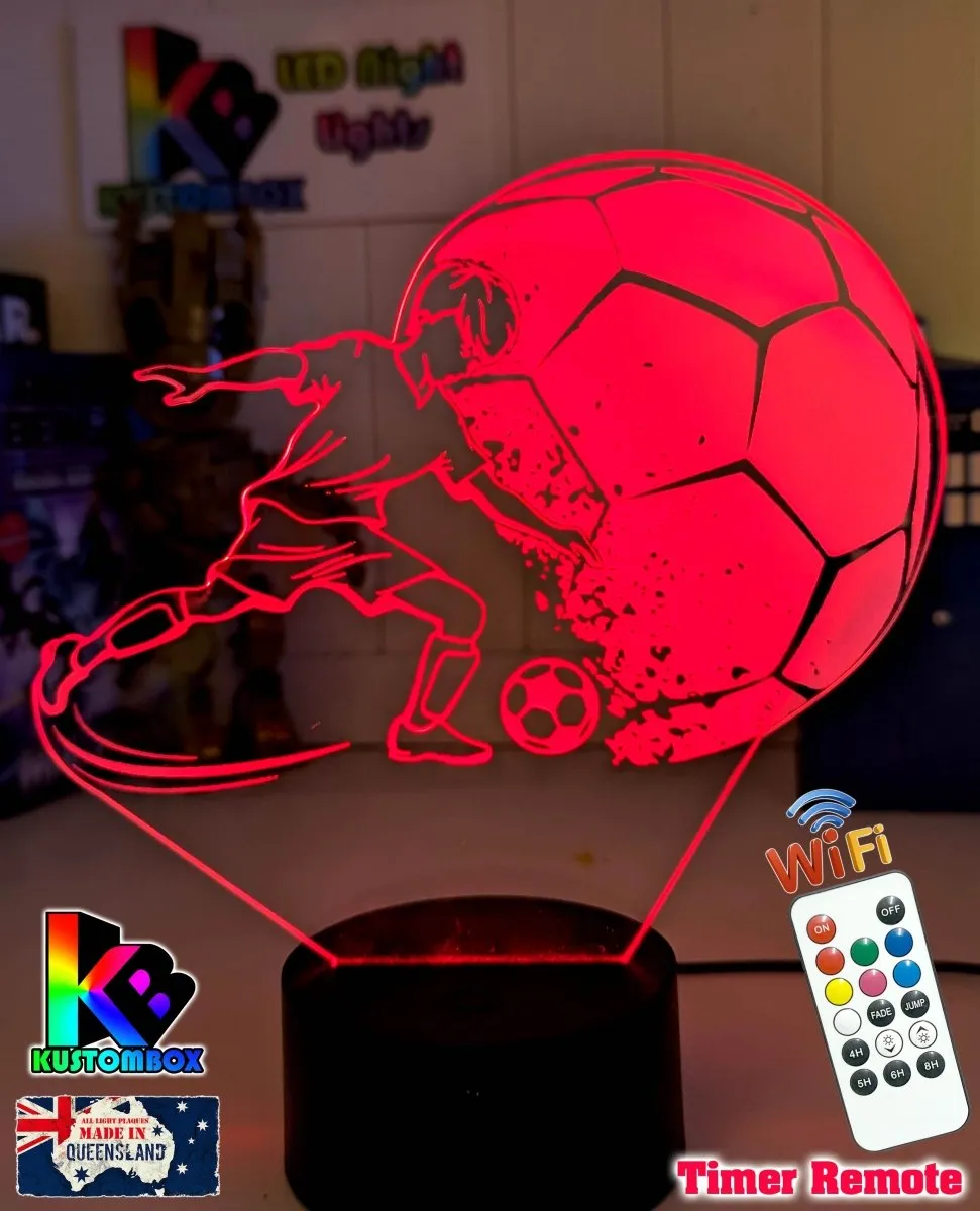 Boy Soccer Football Player Personalised Name 3D LED NIGHT LIGHT