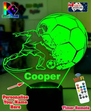 Boy Soccer Football Player Personalised Name 3D LED NIGHT LIGHT