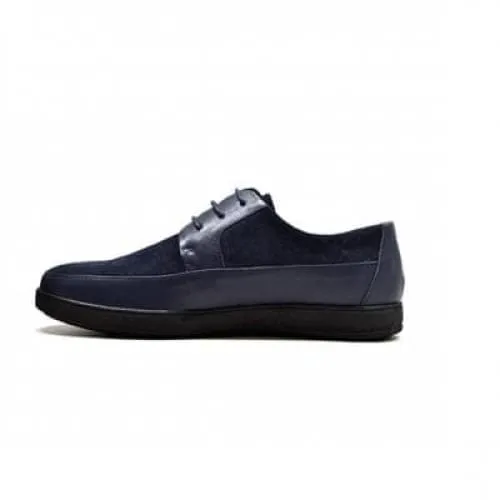 British Walkers Westminster Bally Style Men's Navy Blue Leather and Suede Low Top Sneakers