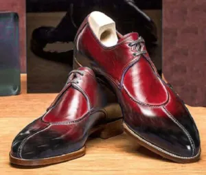 Burgundy Leather Split toe Shoes, Dress Formal Shoes, Men Handmade Shoes