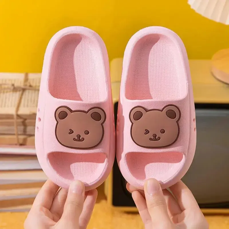 Cartoon Bear Kids Slippers Boys Girls Thick Sole Non-slip Beach Shoes Summer Soft EVA Comfort Flip Flops Indoor Bathroom Slipper