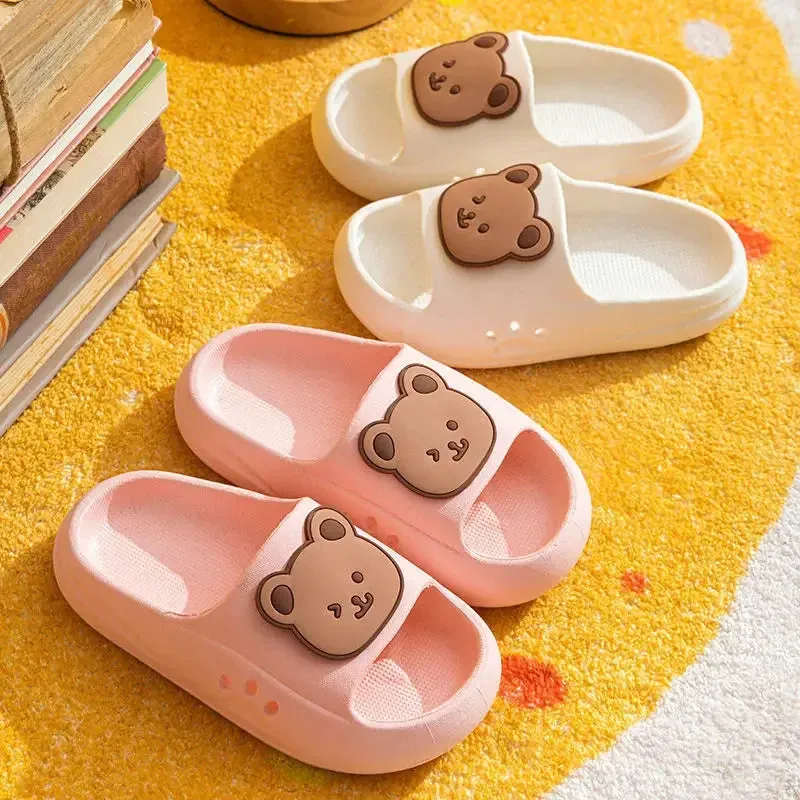 Cartoon Bear Kids Slippers Boys Girls Thick Sole Non-slip Beach Shoes Summer Soft EVA Comfort Flip Flops Indoor Bathroom Slipper