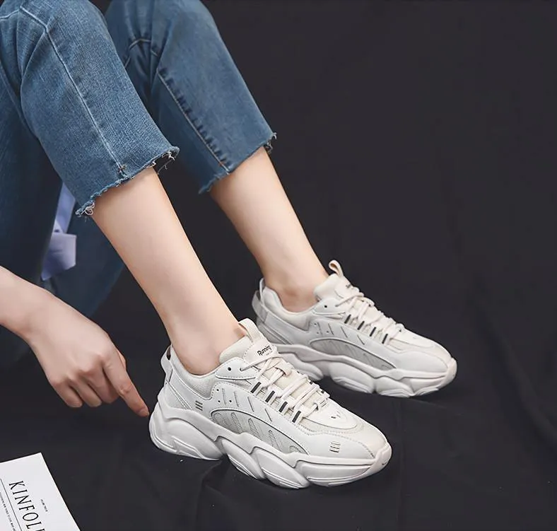 Casual Thick-Soled White Sneakers - Trendy Women’s Shoes