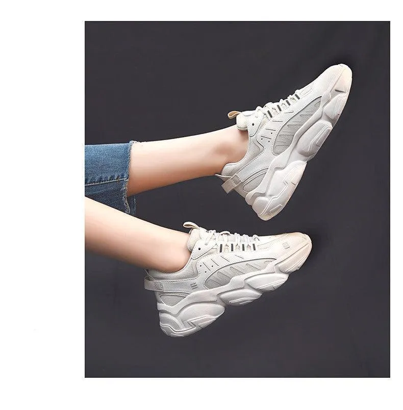 Casual Thick-Soled White Sneakers - Trendy Women’s Shoes