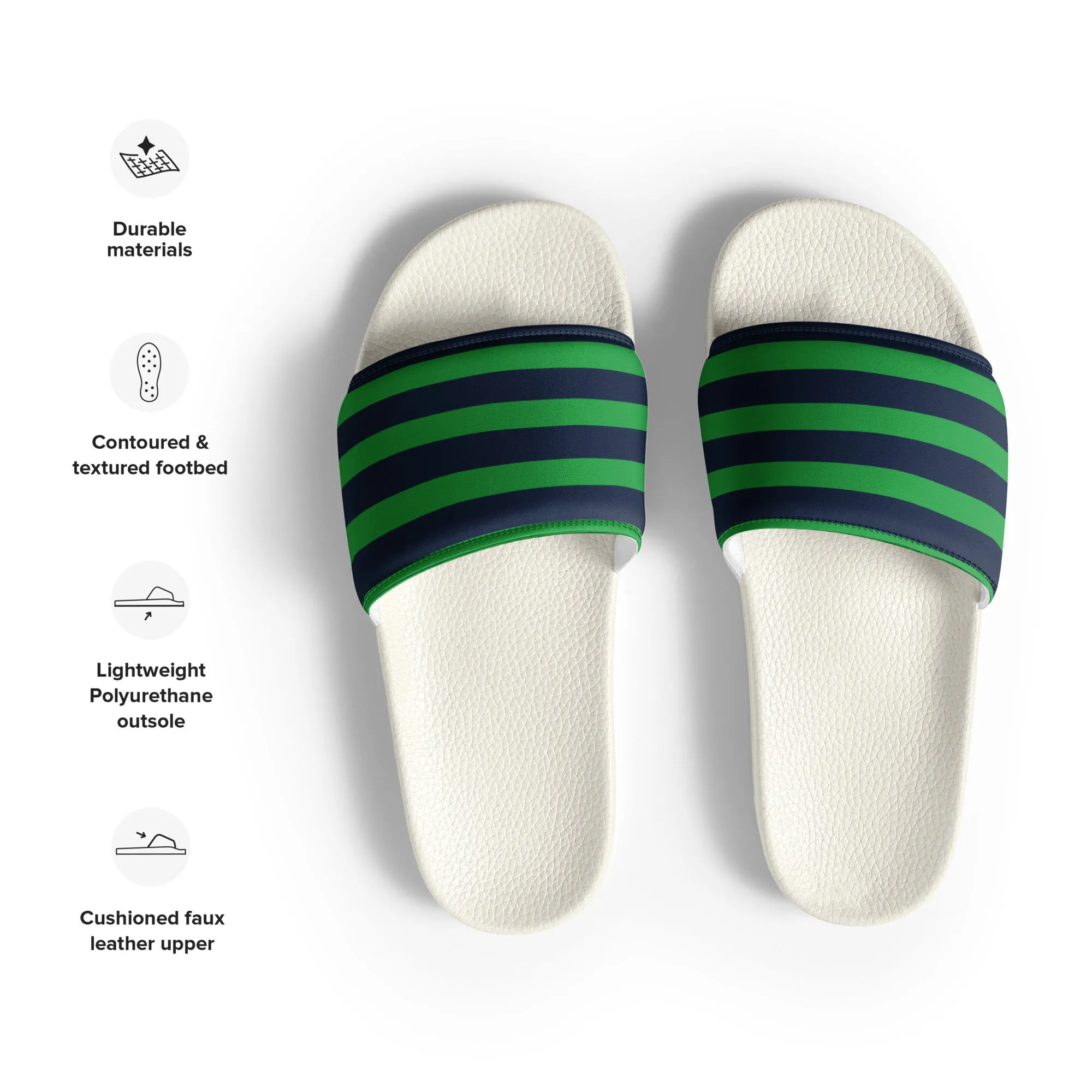 Classic Navy Blue and Green Beach Stripes Men’s Slides