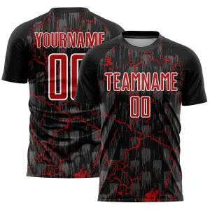 Custom Black Red-White Lightning Sublimation Soccer Uniform Jersey