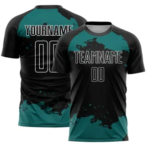 Custom Black Teal-White Abstract Fragment Art Sublimation Soccer Uniform Jersey