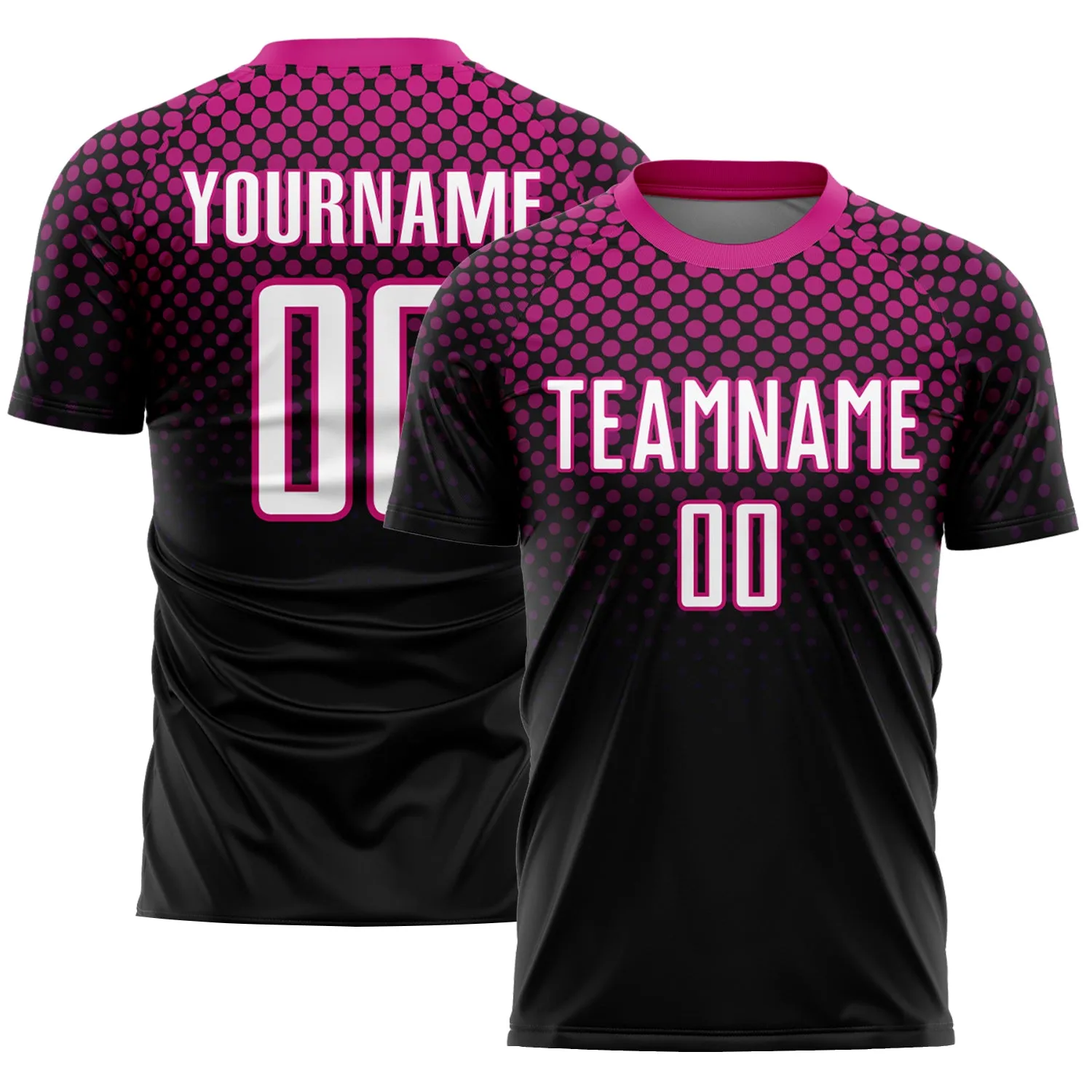 Custom Black White-Deep Pink Halftone Dots Sublimation Soccer Uniform Jersey