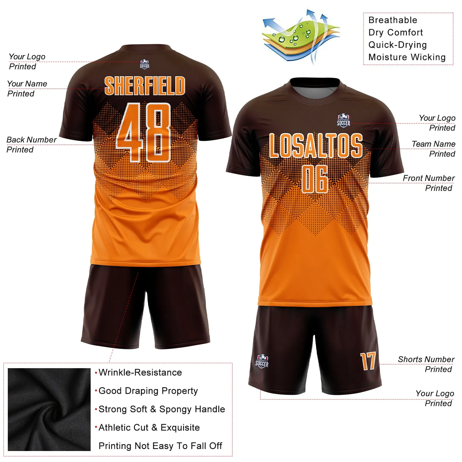 Custom Brown Bay Orange-White Sublimation Soccer Uniform Jersey