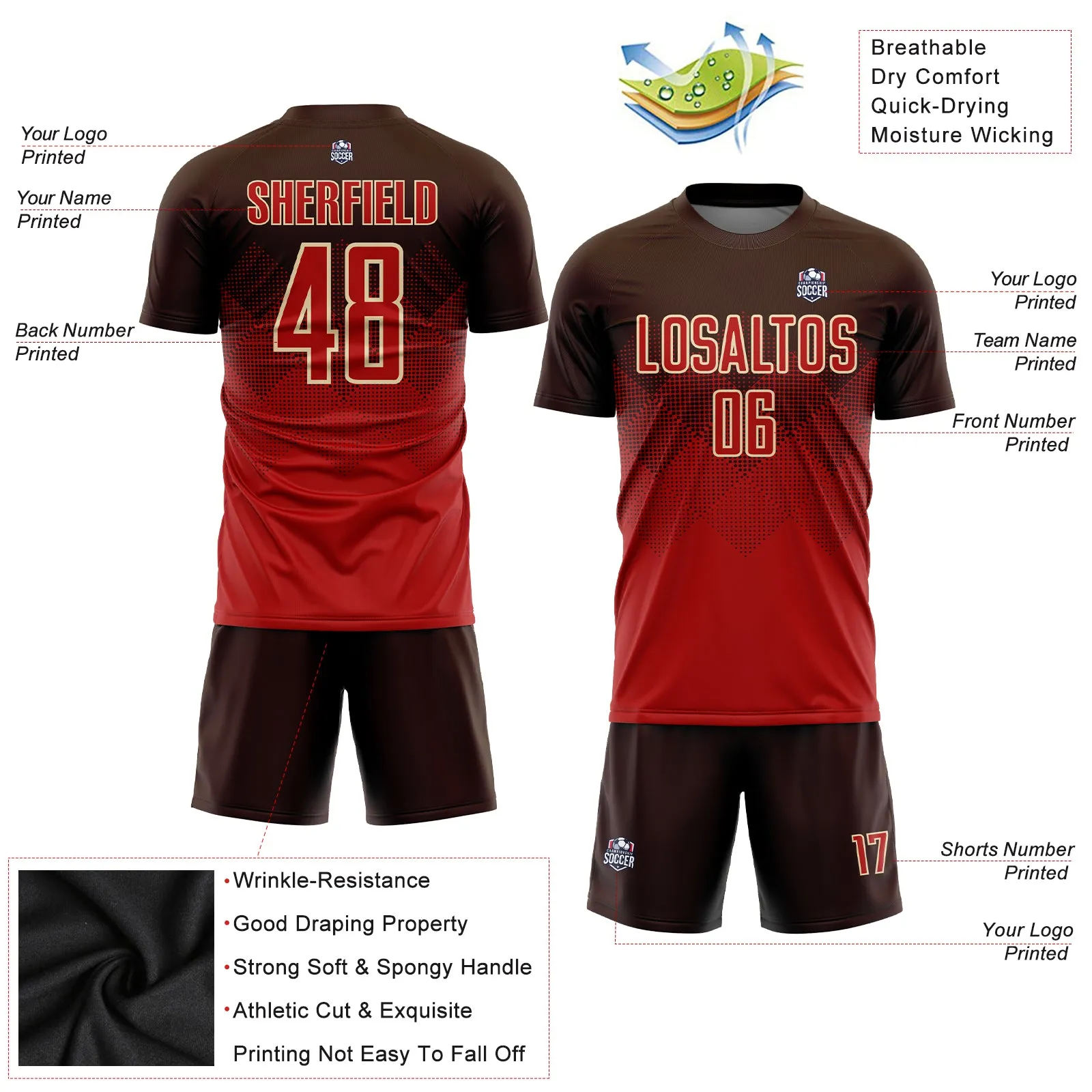 Custom Brown Red-Cream Sublimation Soccer Uniform Jersey