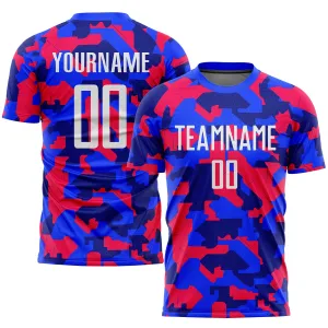 Custom Camo White-Royal Sublimation Salute To Service Soccer Uniform Jersey