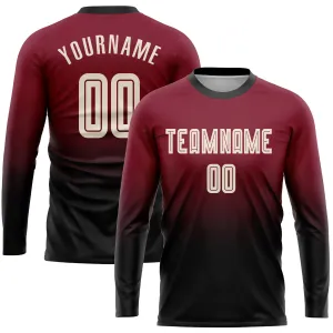 Custom Crimson Cream-Black Sublimation Long Sleeve Fade Fashion Soccer Uniform Jersey