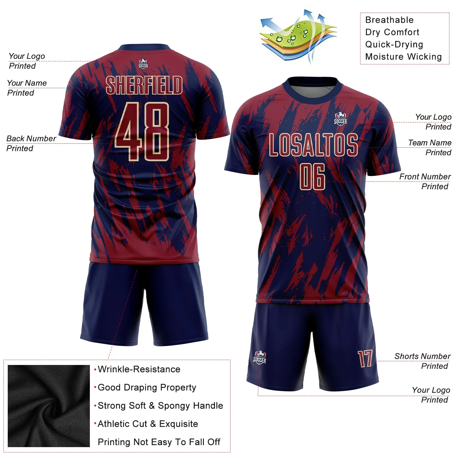 Custom Crimson Navy-City Cream Sublimation Soccer Uniform Jersey