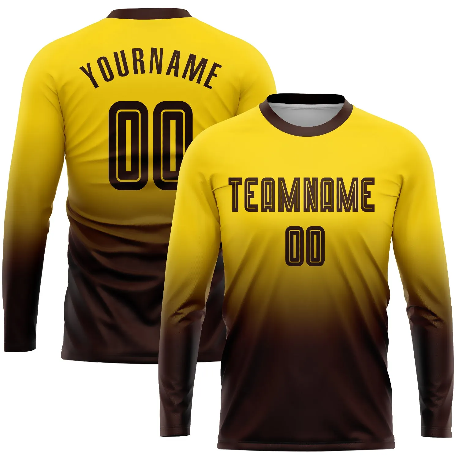 Custom Gold Brown Sublimation Long Sleeve Fade Fashion Soccer Uniform Jersey