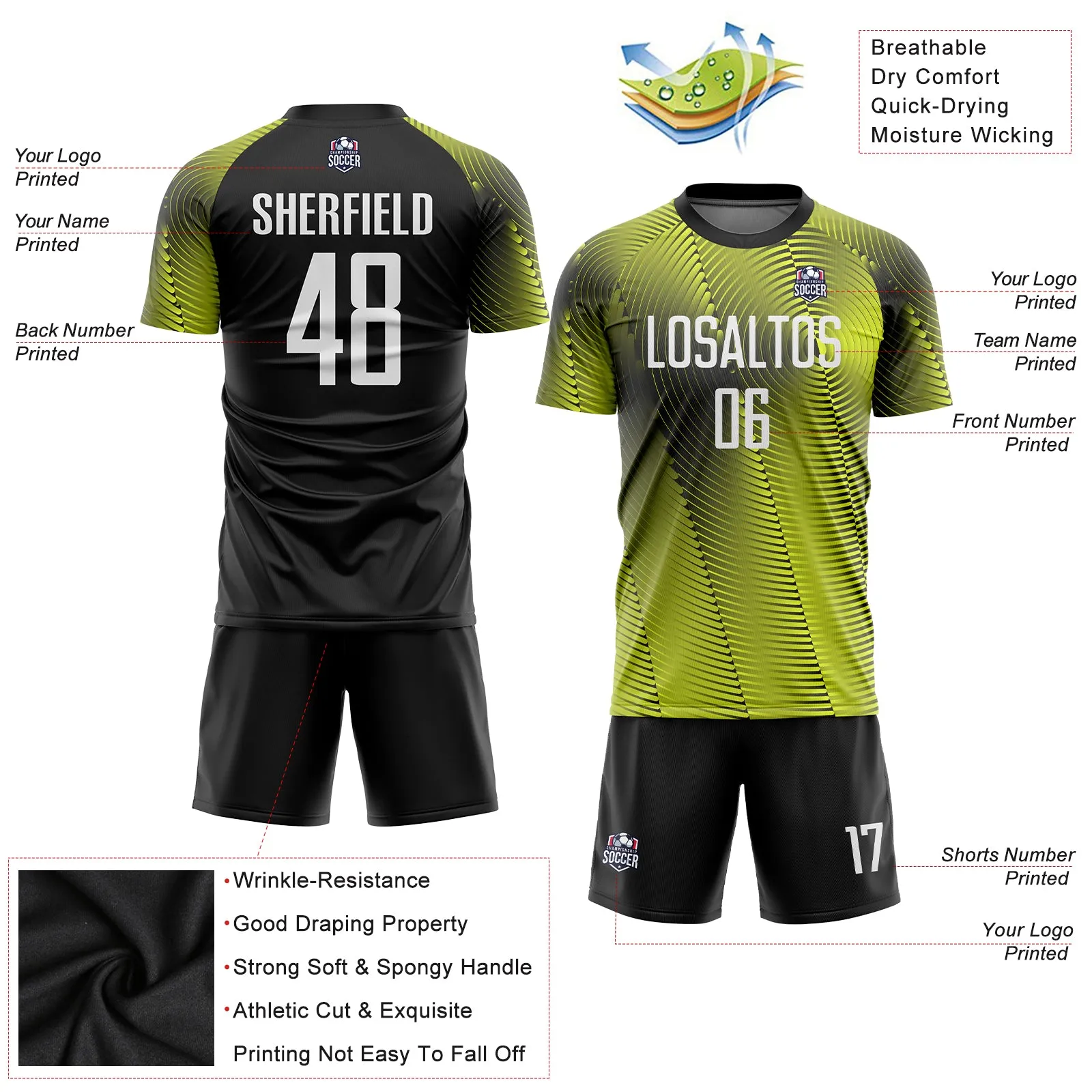 Custom Gold White-Black Sublimation Soccer Uniform Jersey