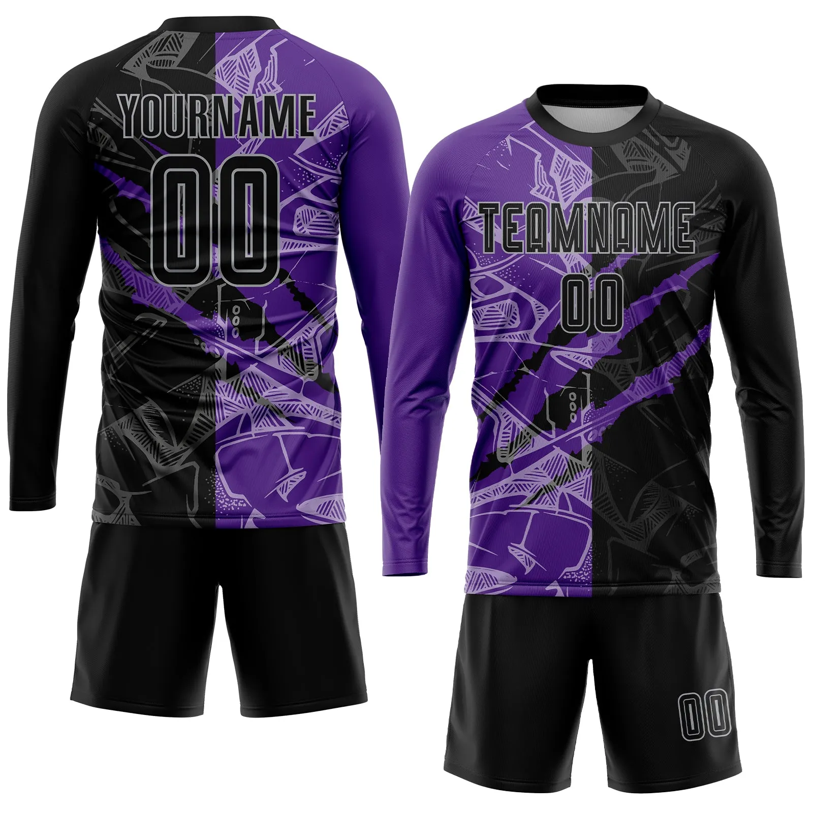 Custom Graffiti Pattern Black Purple-Gray Scratch Sublimation Soccer Uniform Jersey