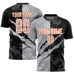 Custom Graffiti Pattern White Black Gray-Orange Scratch Sublimation Soccer Uniform Jersey