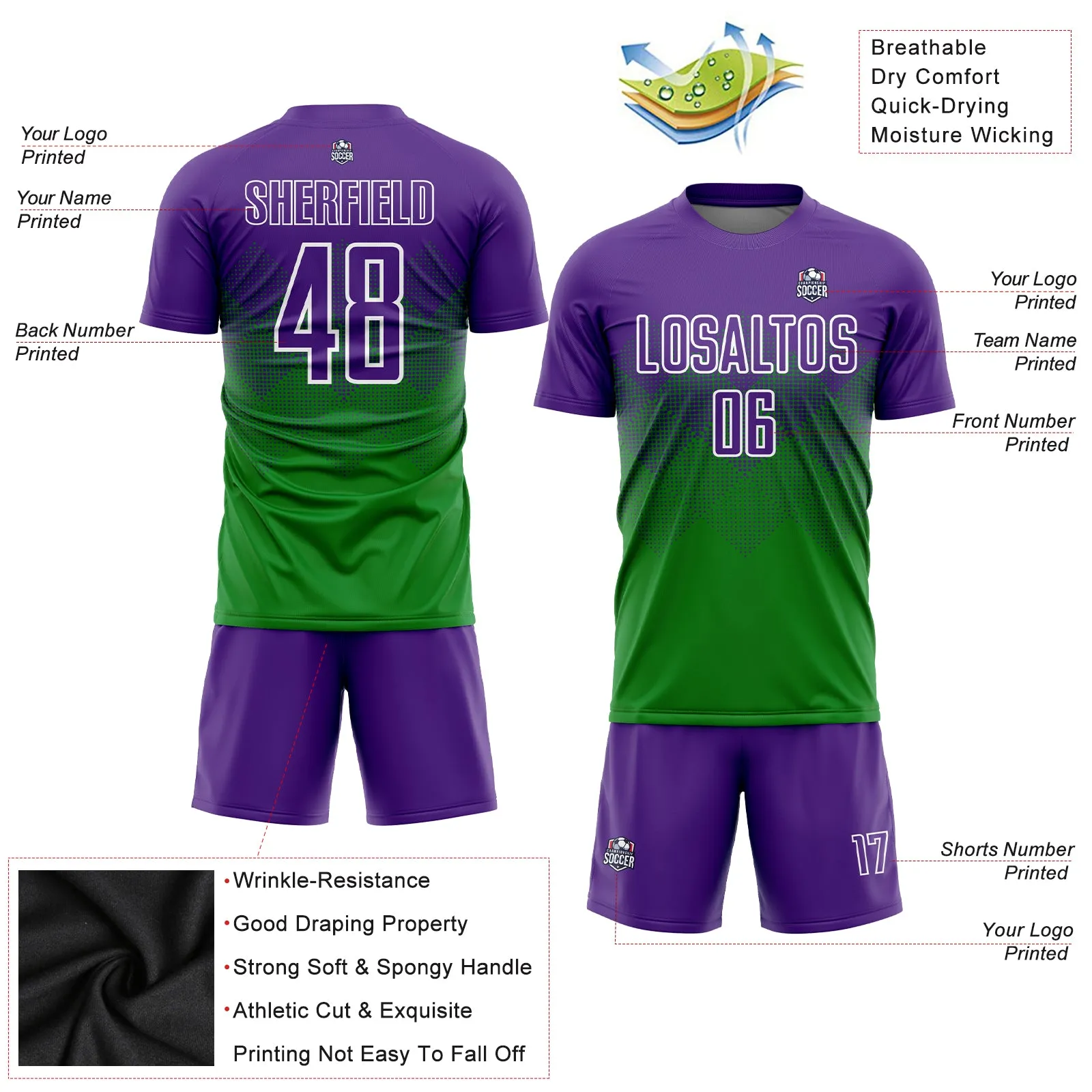 Custom Grass Green Purple-White Sublimation Soccer Uniform Jersey