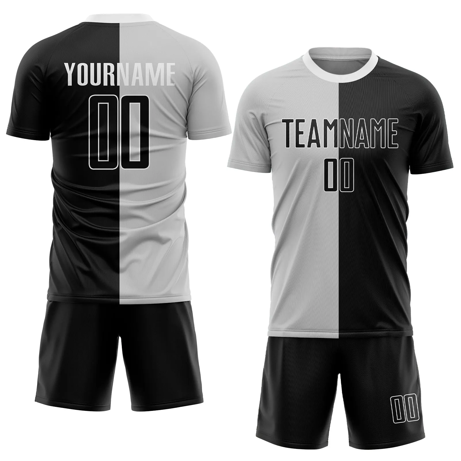 Custom Gray Black-White Sublimation Split Fashion Soccer Uniform Jersey