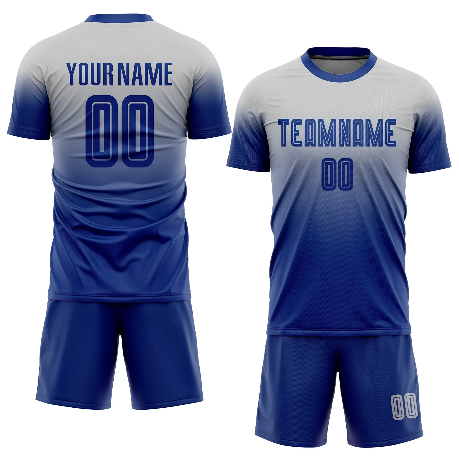 Custom Gray Royal Sublimation Fade Fashion Soccer Uniform Jersey