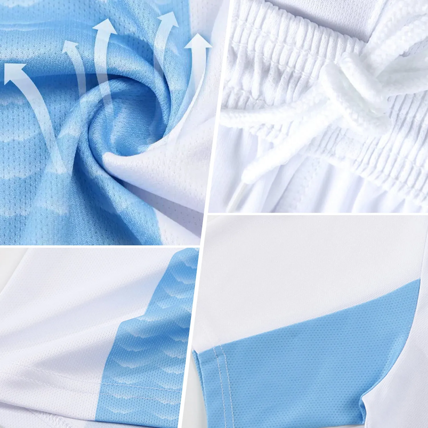 Custom Light Blue Black Lines And Dots Sublimation Soccer Uniform Jersey