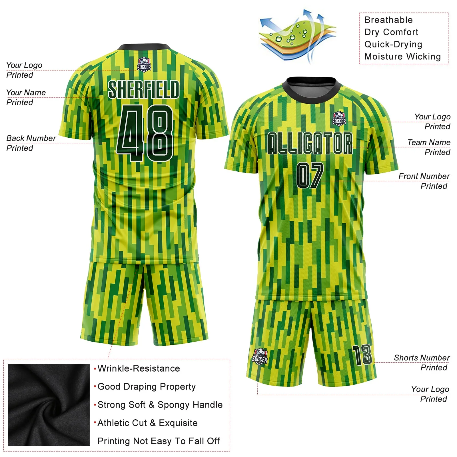 Custom Neon Green Green-Gold Sublimation Soccer Uniform Jersey