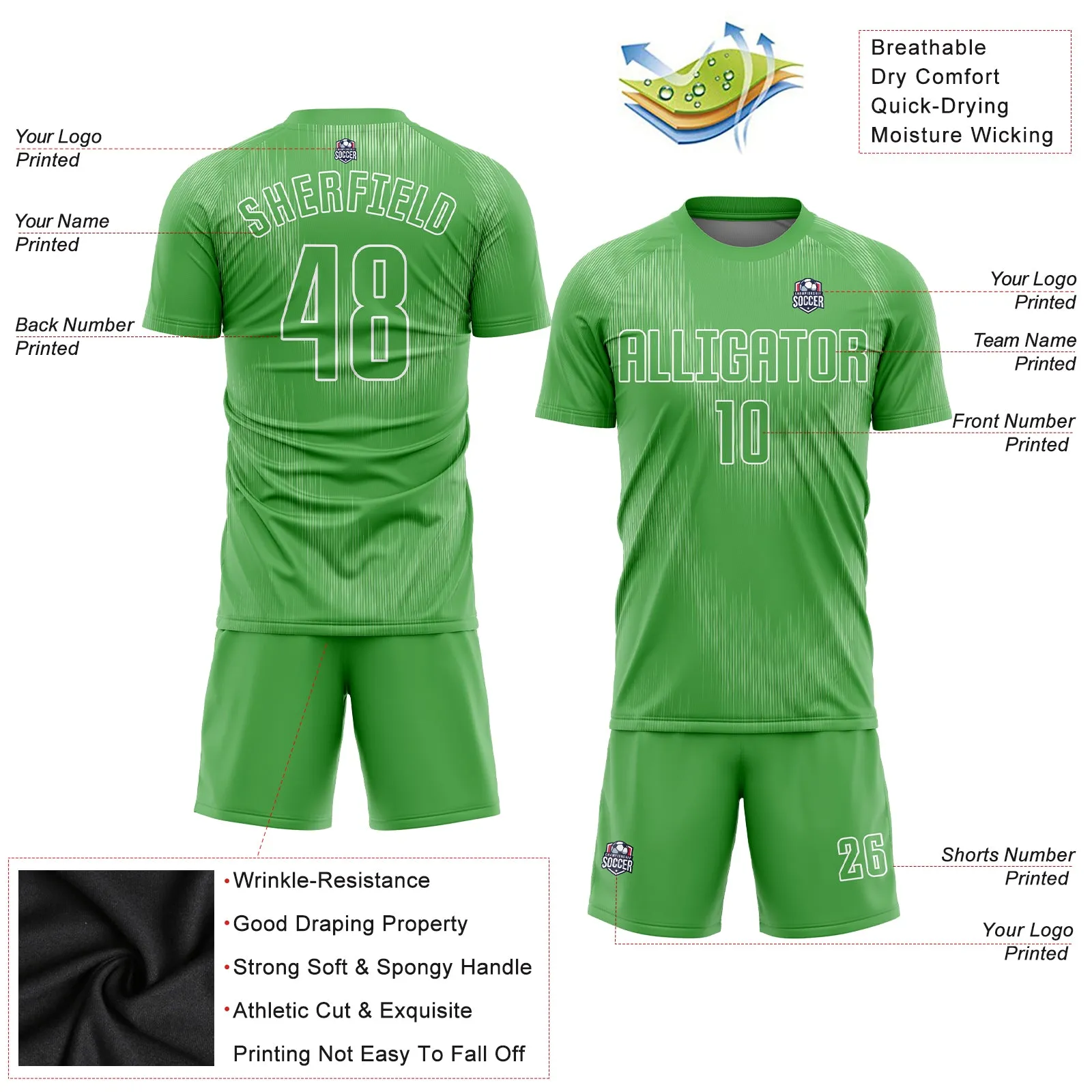 Custom Neon Green Neon Green-White Sublimation Soccer Uniform Jersey