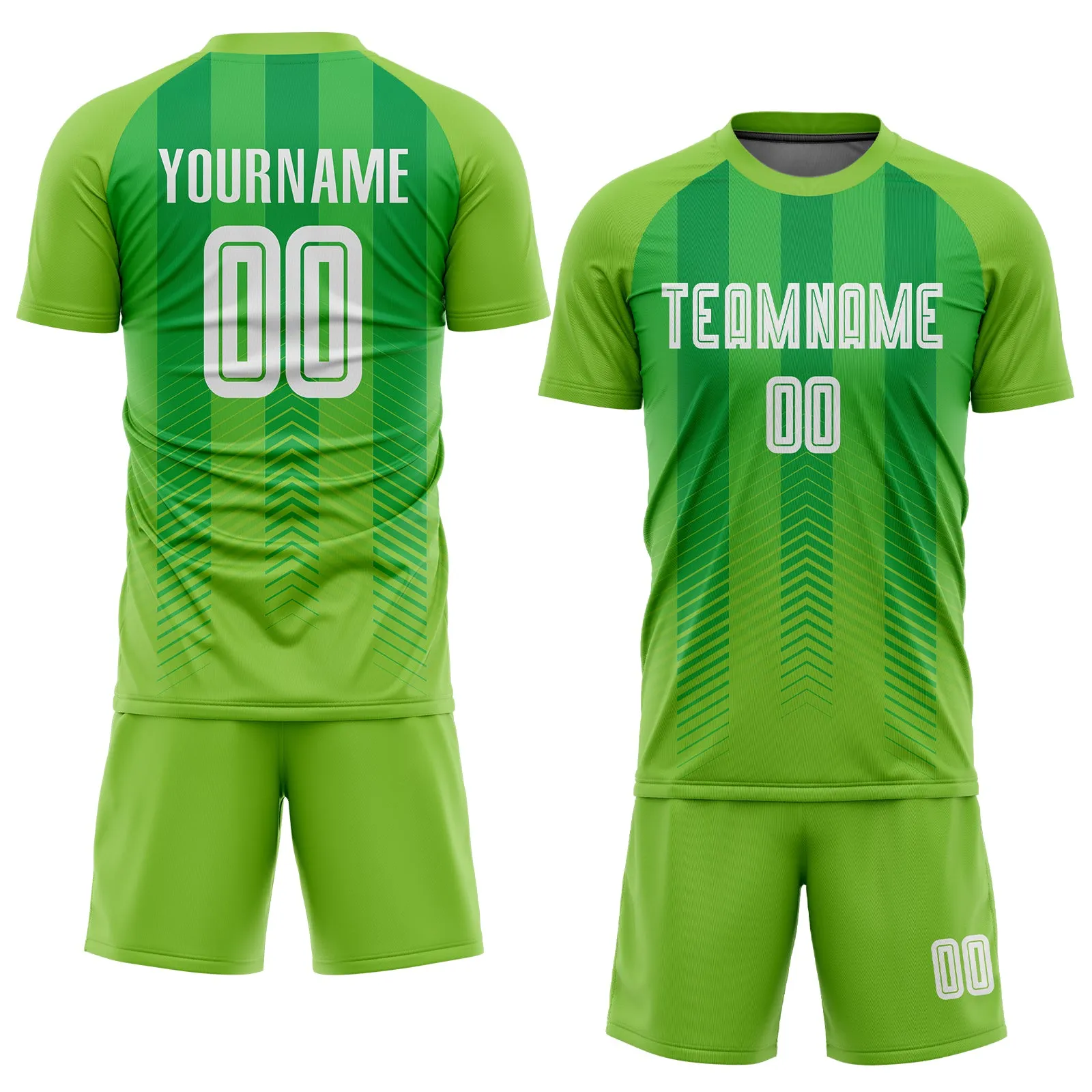 Custom Neon Green White-Kelly Green Sublimation Soccer Uniform Jersey